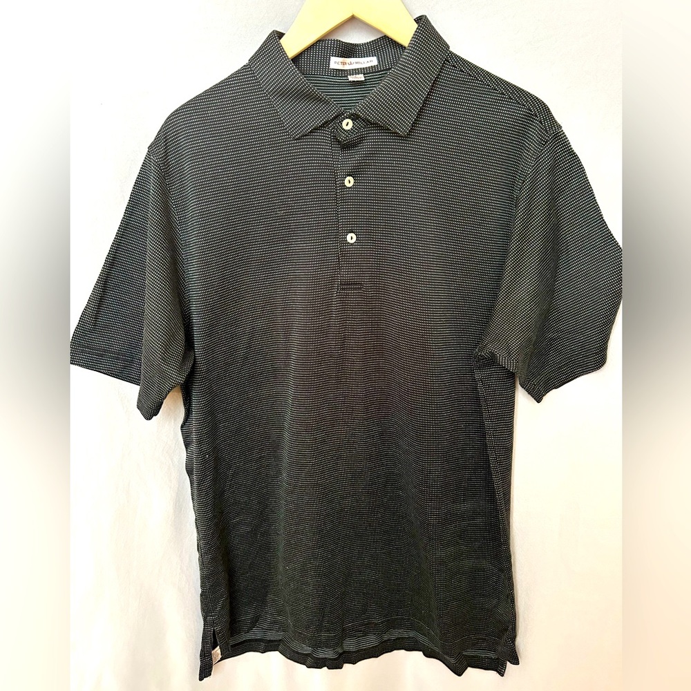Peter Millar Black with small White Dots Polo- Men’s Large